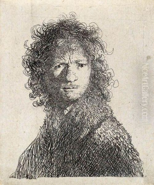 Self Portrait Frowning: Bust Oil Painting by Harmenszoon van Rijn Rembrandt