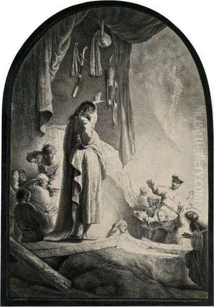 The Raising Of Lazarus: The Larger Plate Oil Painting by Harmenszoon van Rijn Rembrandt