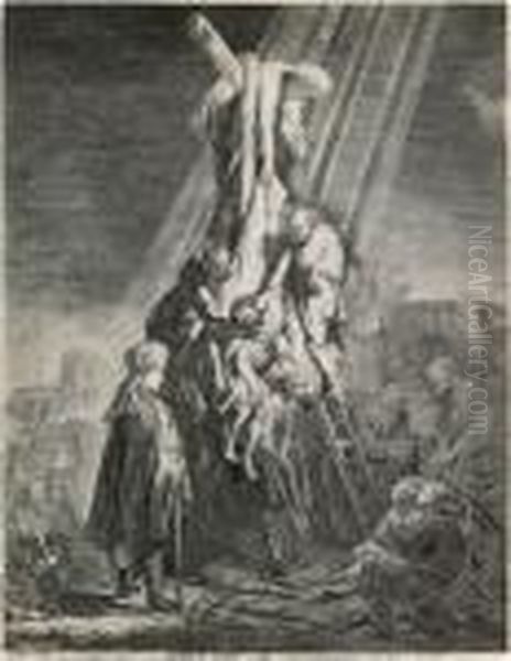 The Descent From The Cross: Second Plate Oil Painting by Harmenszoon van Rijn Rembrandt