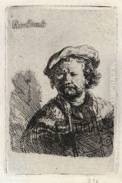 Self Portrait In A Flat Cap And Embroidered Dress Oil Painting by Harmenszoon van Rijn Rembrandt