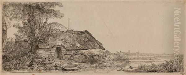 Landscape With Cottage And A Large Tree Oil Painting by Harmenszoon van Rijn Rembrandt