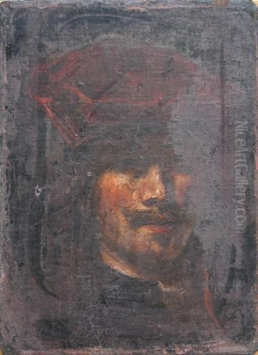A Moustached Gentleman Wearing A Red Turban And Scarf Oil Painting by Harmenszoon van Rijn Rembrandt