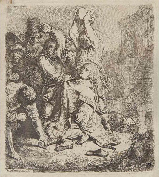 The Stoning Of Saint Stephen Oil Painting by Harmenszoon van Rijn Rembrandt