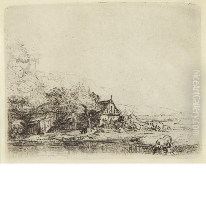 Landscape With Cow Drinking Oil Painting by Harmenszoon van Rijn Rembrandt