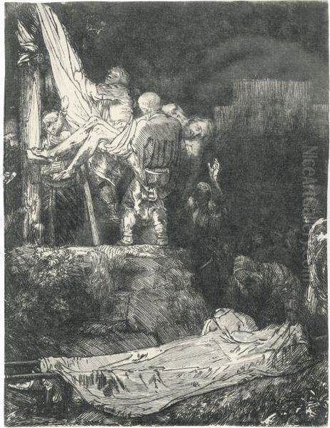 Decent From The Cross By Torchlight Oil Painting by Harmenszoon van Rijn Rembrandt