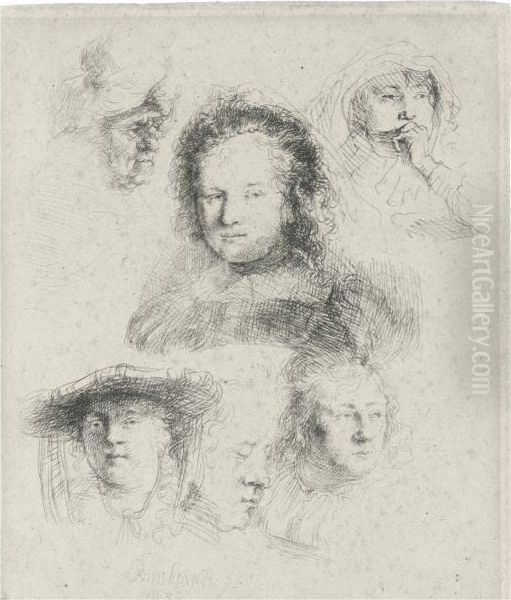 Studies Of The Head Of Saskia And Others Oil Painting by Harmenszoon van Rijn Rembrandt