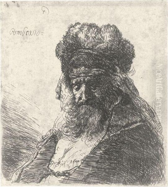 An Old Bearded Man In A Fur Cap Oil Painting by Harmenszoon van Rijn Rembrandt