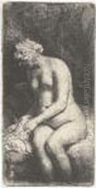 Woman Bathing Her Feet At A Brook Oil Painting by Harmenszoon van Rijn Rembrandt