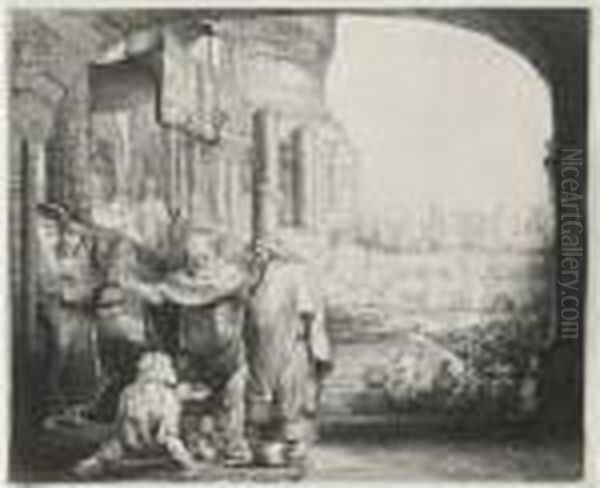 Peter And John Healing The Cripple At The Gates Of The Temple Oil Painting by Harmenszoon van Rijn Rembrandt
