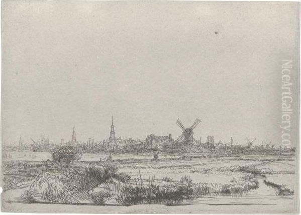 View Of Amsterdam From The North West Oil Painting by Harmenszoon van Rijn Rembrandt