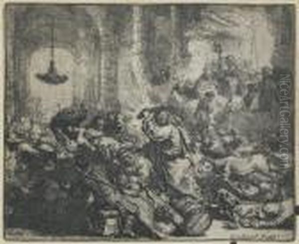 Christ Drives The Traders From Thetemple. Oil Painting by Harmenszoon van Rijn Rembrandt