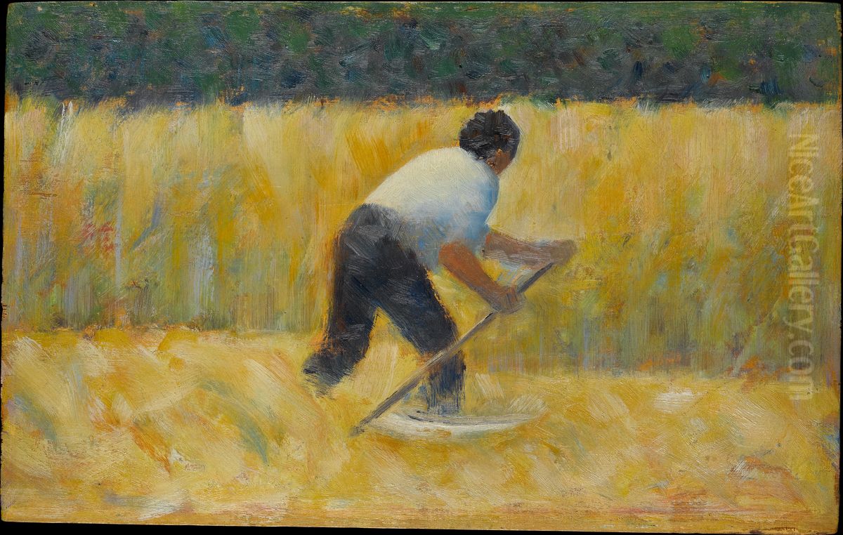 The Mower Oil Painting by Georges Seurat