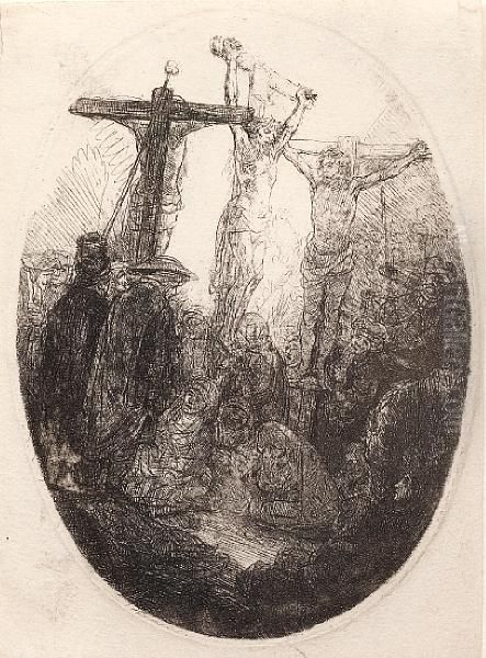 Christ On The Cross Between Two Thieves Oil Painting by Harmenszoon van Rijn Rembrandt