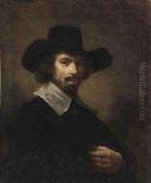 Portrait Of The Painter Hendrick
 Martensz. Sorgh., Half-length, Ina Black Cloak With White Collar And 
Black Hat Oil Painting by Harmenszoon van Rijn Rembrandt