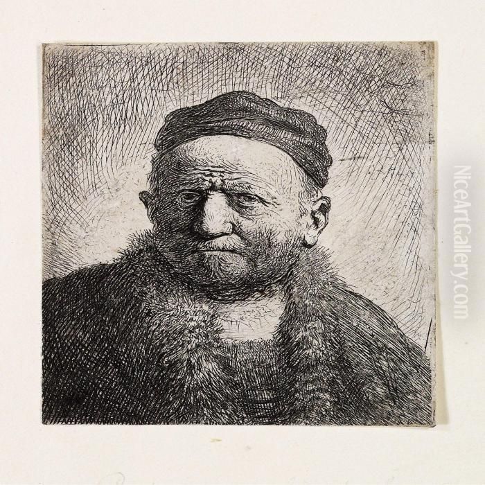 Man Wearing A Close Cap (presumably The Artist'sfather) Oil Painting by Harmenszoon van Rijn Rembrandt