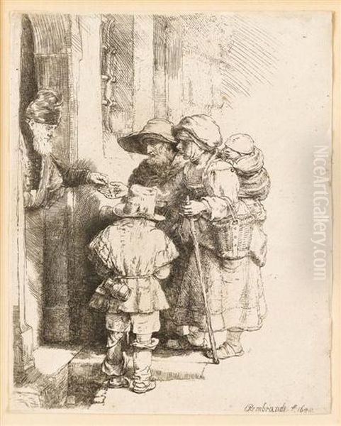 Beggars Receiving Alms At A Door Oil Painting by Harmenszoon van Rijn Rembrandt