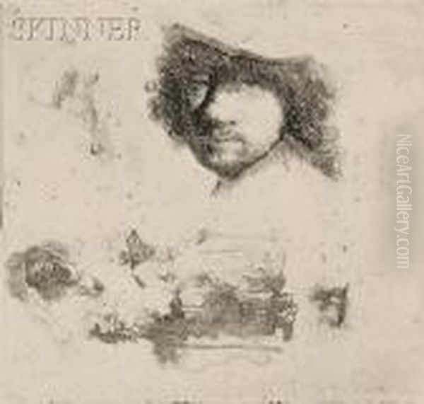 Sheet Of Studies: Head Of The Artist, A Beggar Couple,heads Of An Old Man Oil Painting by Harmenszoon van Rijn Rembrandt