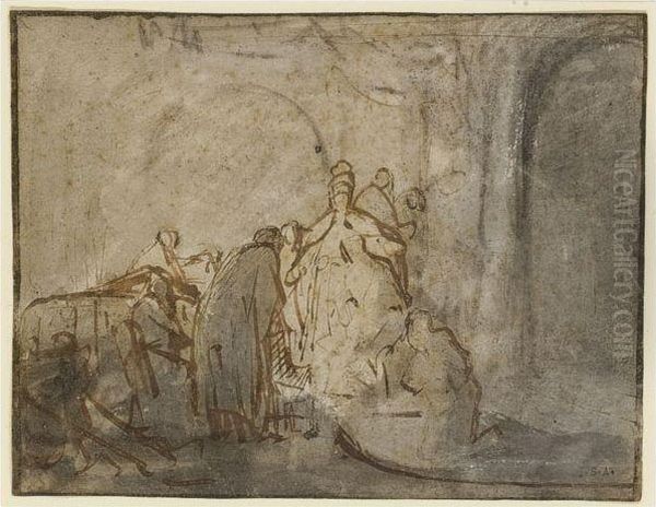 Judas Returning The Thirty Pieces Of Silver Oil Painting by Harmenszoon van Rijn Rembrandt