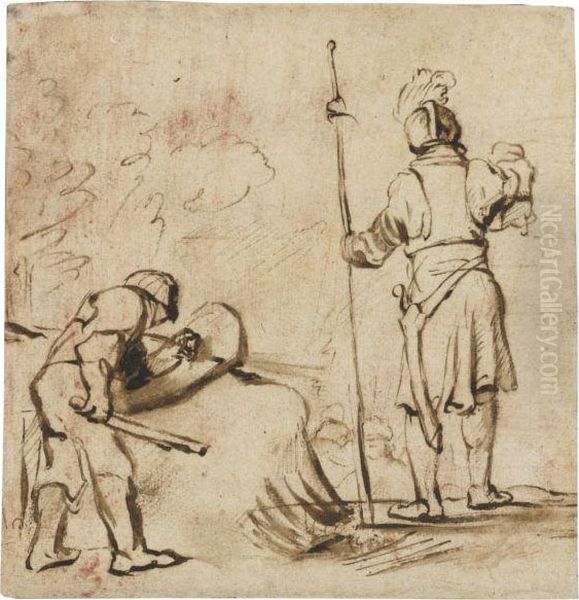A Warrior Seen From Behind Oil Painting by Harmenszoon van Rijn Rembrandt