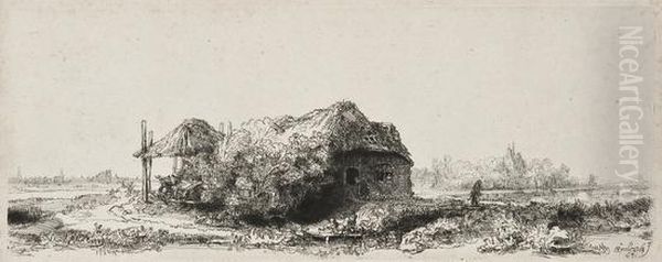 Landscape With A Cottage And Haybarn Oil Painting by Harmenszoon van Rijn Rembrandt