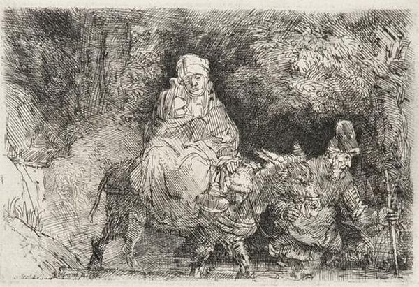 The Flight Into Egypt 
Etching, 
Only State Oil Painting by Harmenszoon van Rijn Rembrandt