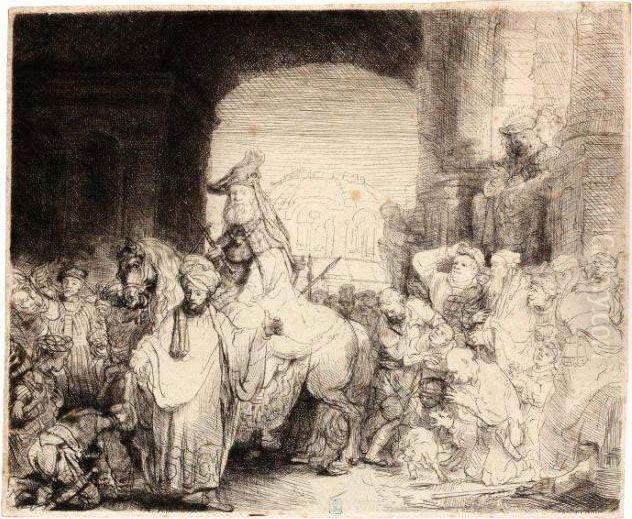 Le Triomphe De Mardochee Oil Painting by Harmenszoon van Rijn Rembrandt