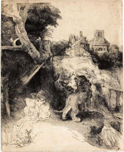 Saint Jerome Lisant Dans Un Paysage Italien Oil Painting by Harmenszoon van Rijn Rembrandt