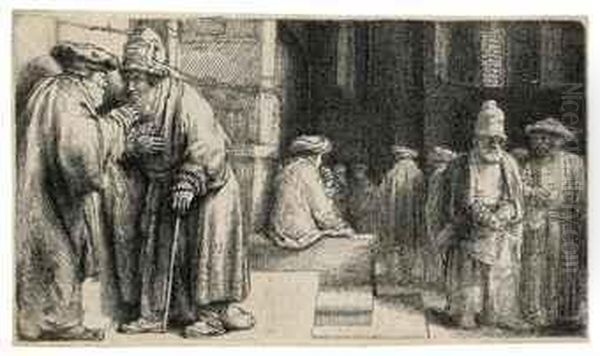 Jews In A Synagogue Oil Painting by Harmenszoon van Rijn Rembrandt