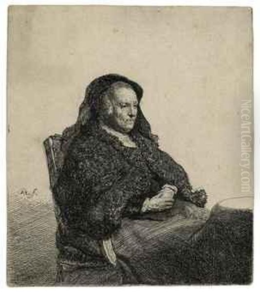 The Artist's Mother Seated At A Table Looking Right Oil Painting by Harmenszoon van Rijn Rembrandt