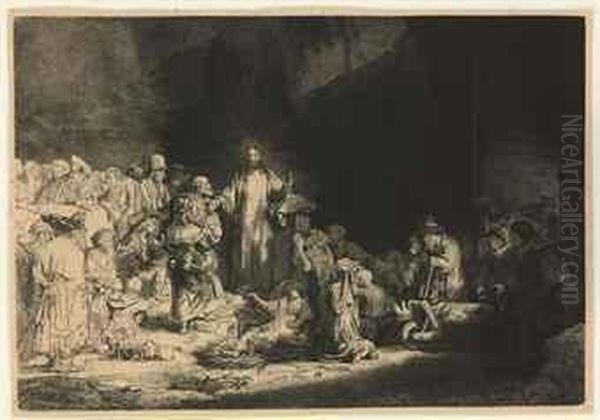 Christ Healing The Sick: The Hundred Guilder Print Oil Painting by Harmenszoon van Rijn Rembrandt