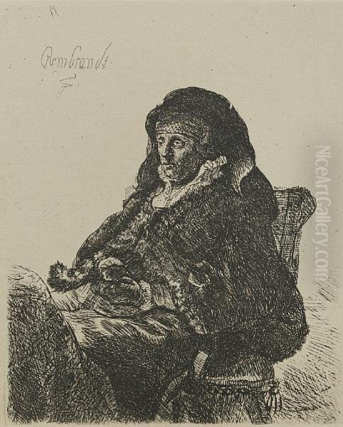 The Artist's Mother Seated, 
In Widow's Dress And Black Gloves Oil Painting by Harmenszoon van Rijn Rembrandt