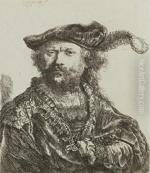 Self Portrait In A Velvet Cap With Plume Oil Painting by Harmenszoon van Rijn Rembrandt