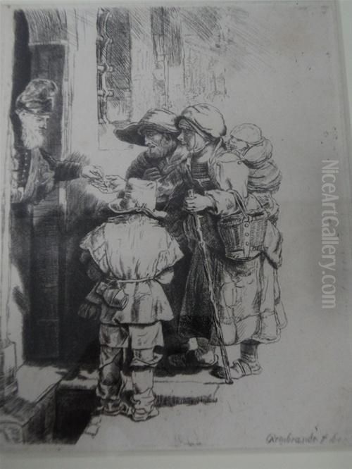 Beggars Receiving Alms At The Door Of A House Oil Painting by Harmenszoon van Rijn Rembrandt