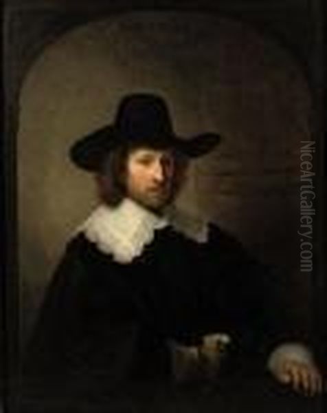 Portrait Of Nicolaes Bambeeck 
(1596-1661), Half-length, In A Blackcostume With Lace Collar And Cuffs 
And A Black Hat, Holding Glovesin His Hand Oil Painting by Harmenszoon van Rijn Rembrandt
