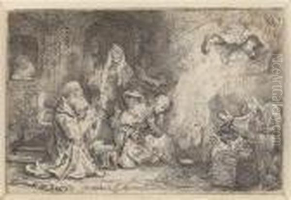 Der Engel Vor Der Familie Des Tobias Verschwindend Oil Painting by Harmenszoon van Rijn Rembrandt