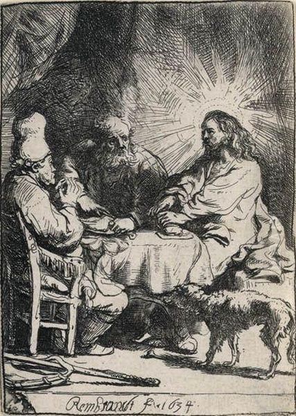 Christ At Emmaus: The Smaller Plate Oil Painting by Harmenszoon van Rijn Rembrandt