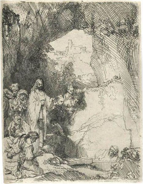 The Raising Of Lazarus: The Small Plate Oil Painting by Harmenszoon van Rijn Rembrandt