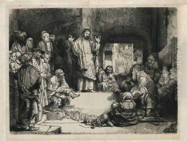 Christ Preaching (la Petite Tombe) Oil Painting by Harmenszoon van Rijn Rembrandt