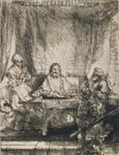 Christ At Emmaus: The Larger Plate Oil Painting by Harmenszoon van Rijn Rembrandt