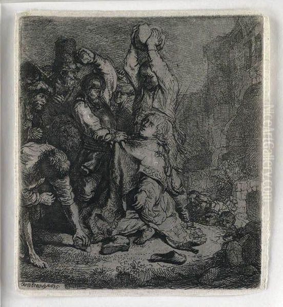 The Stoning Of St Stephen Oil Painting by Harmenszoon van Rijn Rembrandt