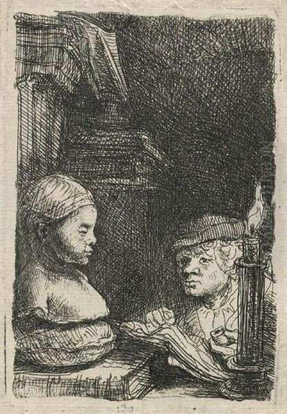 Man Drawing From A Cast Oil Painting by Harmenszoon van Rijn Rembrandt
