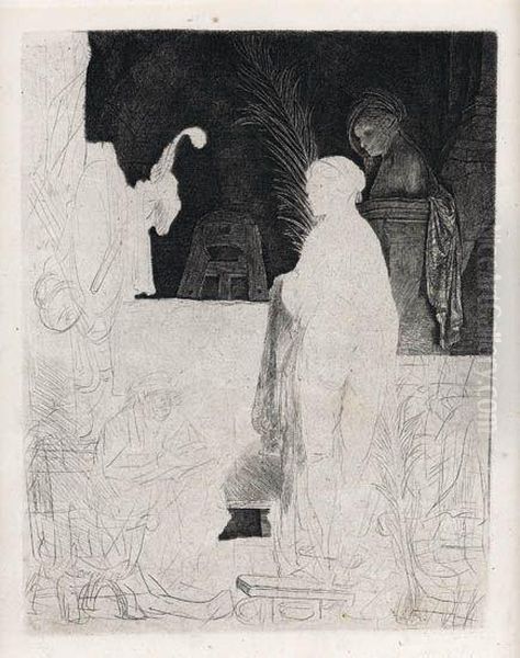 The Artist Drawing From A Model Oil Painting by Harmenszoon van Rijn Rembrandt