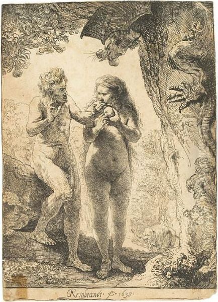 Adam And Eve Oil Painting by Harmenszoon van Rijn Rembrandt