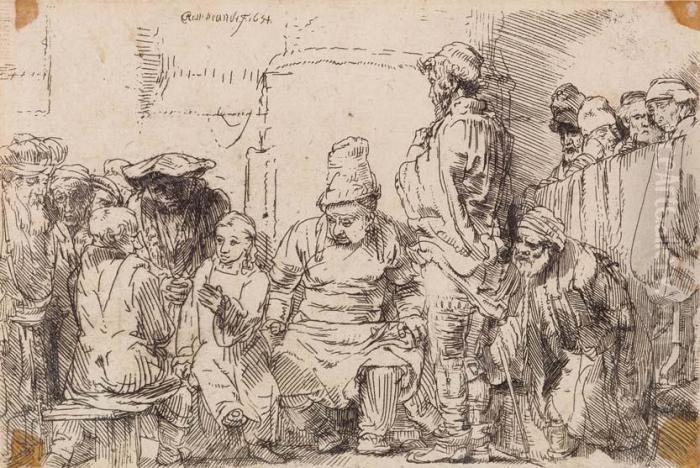 La Disputa Di Cristo Tra Idottori Oil Painting by Harmenszoon van Rijn Rembrandt