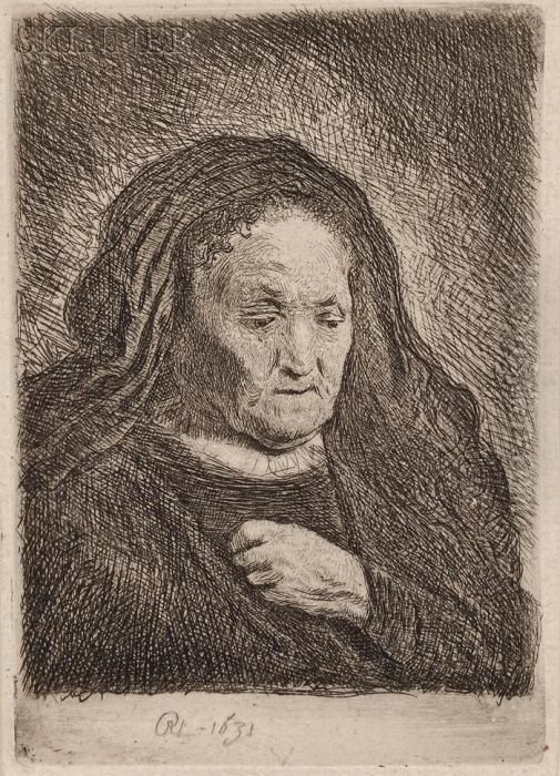 The Artist's Mother With Her Hand On Her Chest, Small Bust Oil Painting by Harmenszoon van Rijn Rembrandt