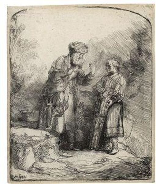 Abraham And Isaac Oil Painting by Harmenszoon van Rijn Rembrandt