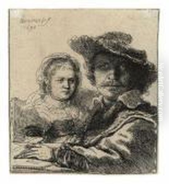 Self-portrait With Saskia Oil Painting by Harmenszoon van Rijn Rembrandt