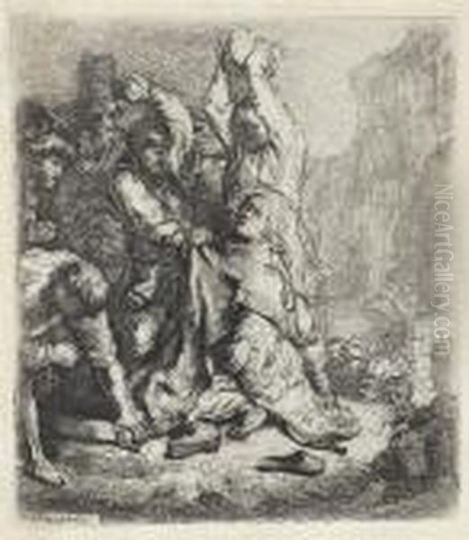 The Stoning Of St Stephen Oil Painting by Harmenszoon van Rijn Rembrandt
