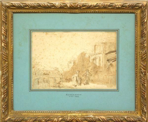 Figures On A Stree Oil Painting by Harmenszoon van Rijn Rembrandt