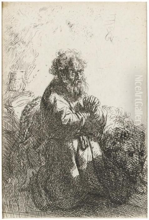 Saint Jerome Kneeling In Prayer, Looking Down Oil Painting by Harmenszoon van Rijn Rembrandt